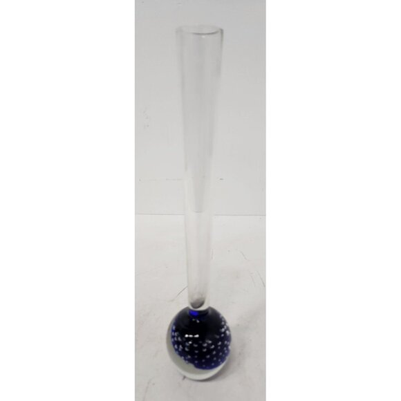 Vintage 1960s Blue Clear Controlled Bubbles Hand Blown Art Glass Bud Vase MCM - Picture 1 of 8